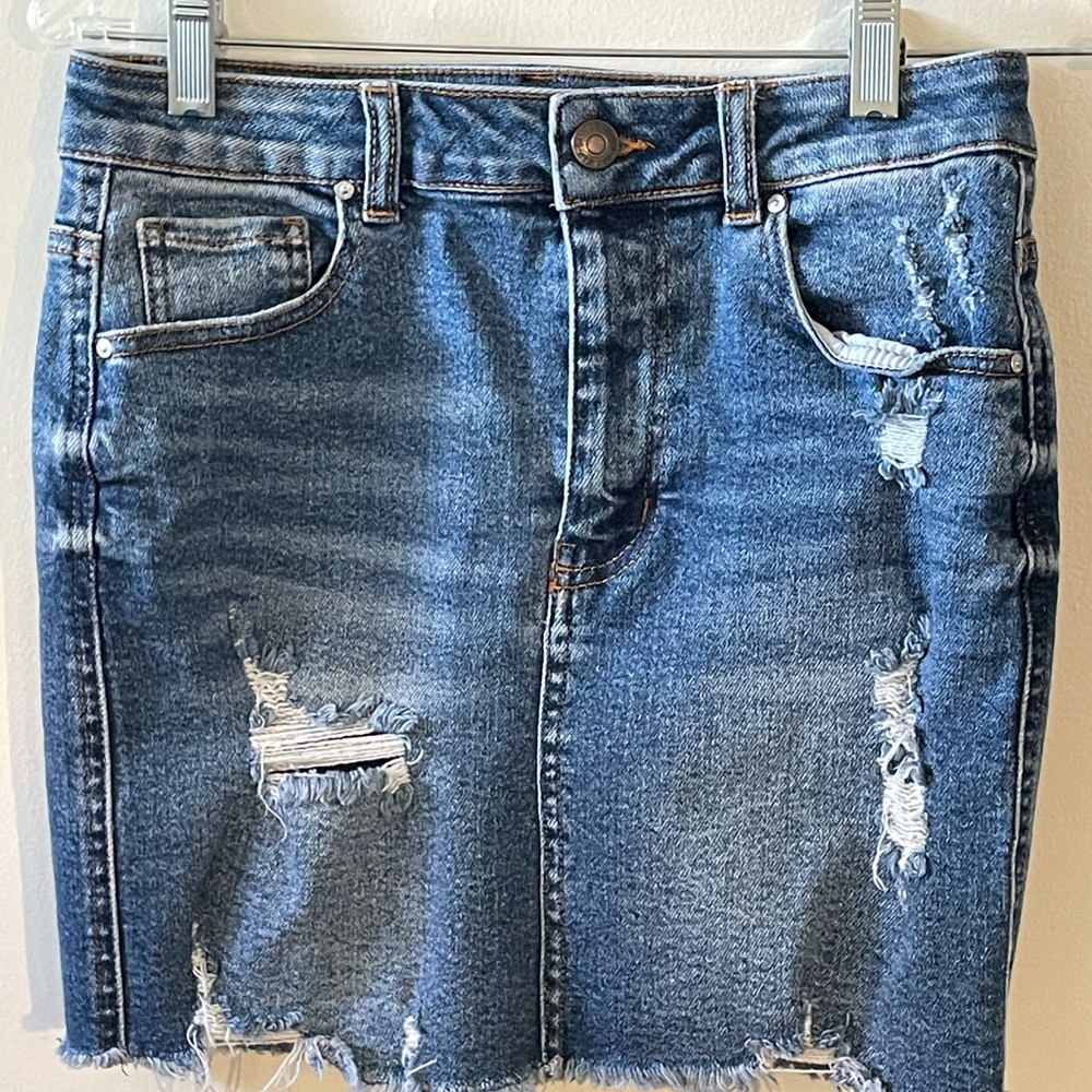 Distressed Denim Jean Skirt